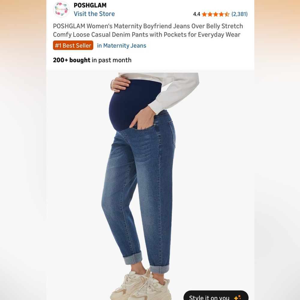 Poshglam Maternity Jeans Small Boyfriend Fit Over Belly Stretch Denim - Picture 2 of 3